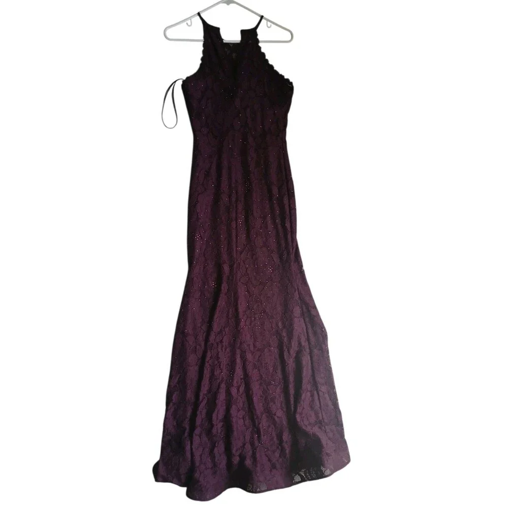Betsy & Adam Burgundy Lace Evening Dress Size 6 Formal Midi Dress Elegant Party - Picture 5 of 10